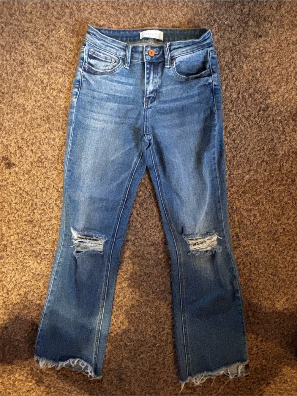 Vervet Cropped Distressed Women's Soft Ankle Jeans - Medium Blue